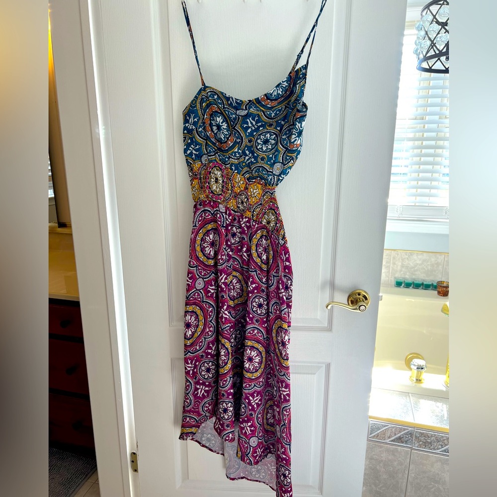 Chic Anthropologie Petite Boho Cutout, Asymmetrical Multicolor Dress